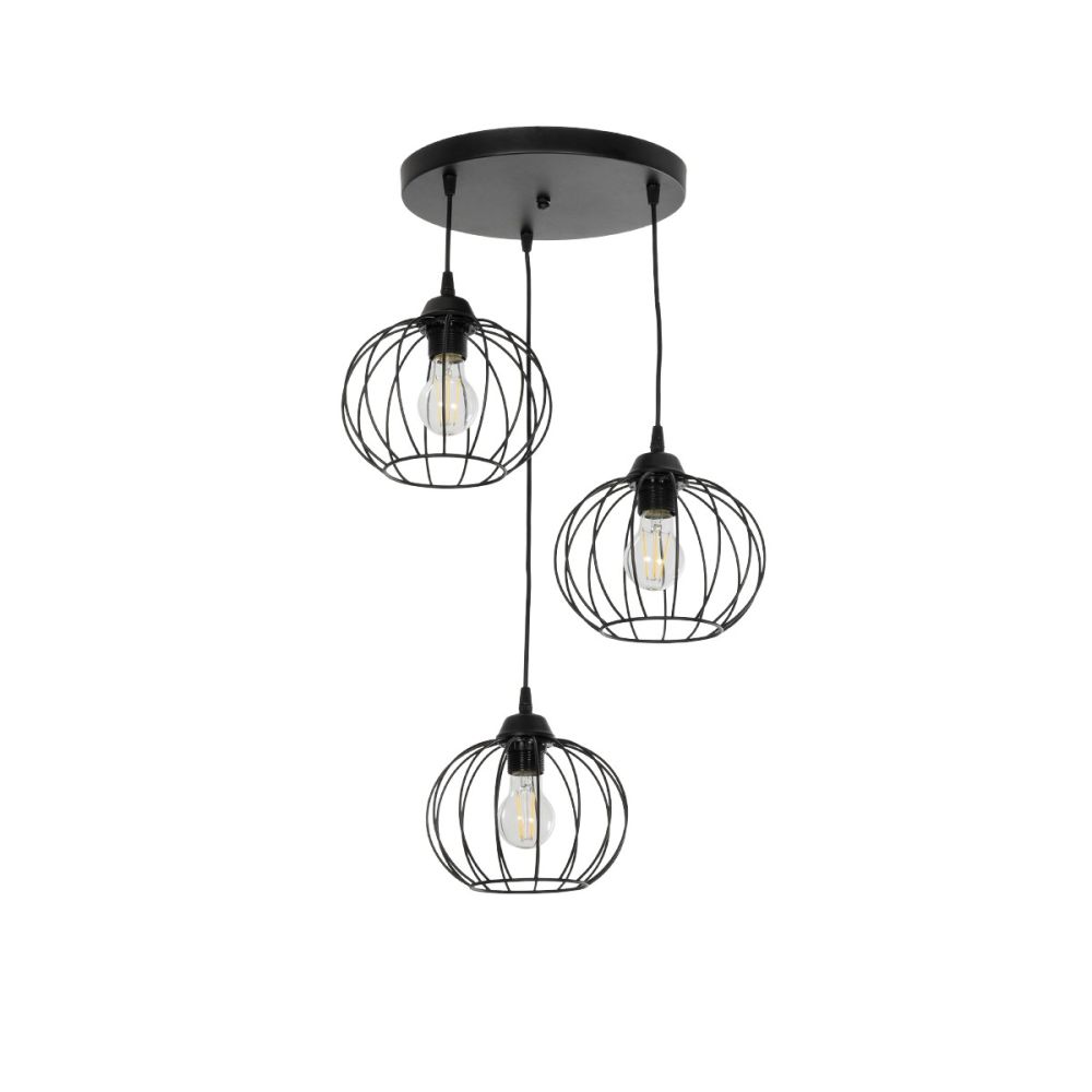 GLOBOSTAR® FLAMIA 201-0109 Vintage Κρεμαστό Φωτιστικό Οροφής με Ντουί 3 x E27 AC 220-240V IP20 - Μαύρο - Μ44 x Π44 x Υ66cm