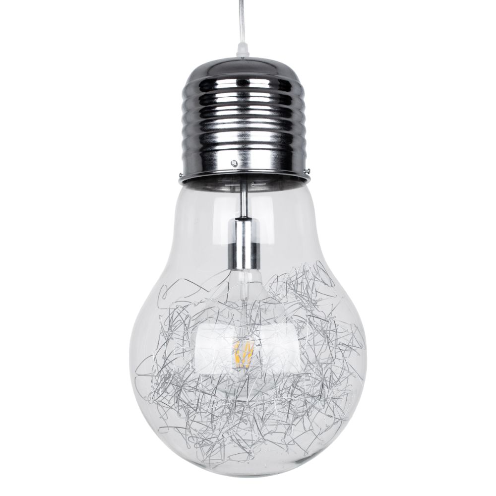 GLOBOSTAR® LAMP 01677 Μοντέρνο Κρεμαστό Φωτιστικό Οροφής με Ντουί 1 x E27 AC 220-240V IP20 - Ασημί & Διάφανο - Μ30 x Π30 x Υ52cm