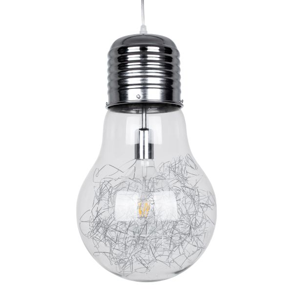 GLOBOSTAR® LAMP 01677 Μοντέρνο Κρεμαστό Φωτιστικό Οροφής με Ντουί 1 x E27 AC 220-240V IP20 - Ασημί & Διάφανο - Μ30 x Π30 x Υ52cm