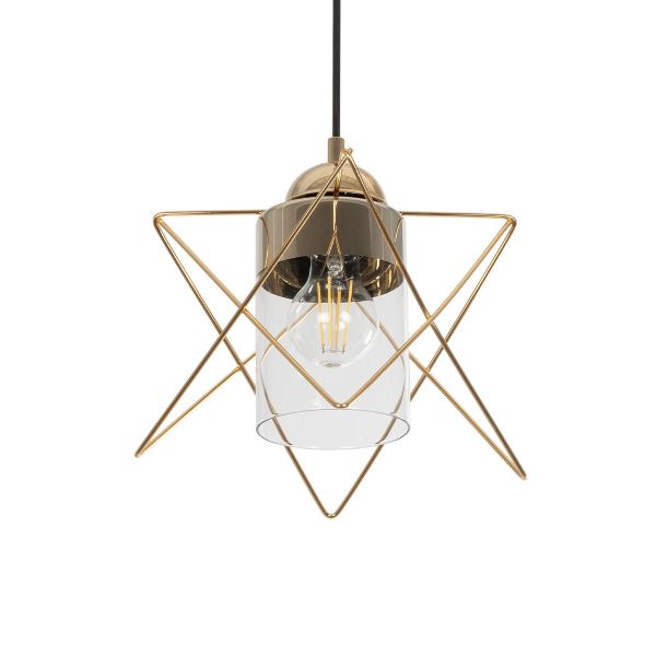 GLOBOSTAR® PLEX 202-0037 Μοντέρνο Κρεμαστό Φωτιστικό Οροφής με Ντουί 1 x E27 AC 220-240V IP20 - Χρυσό & Διάφανο - Μ25 x Π25 x Υ23cm