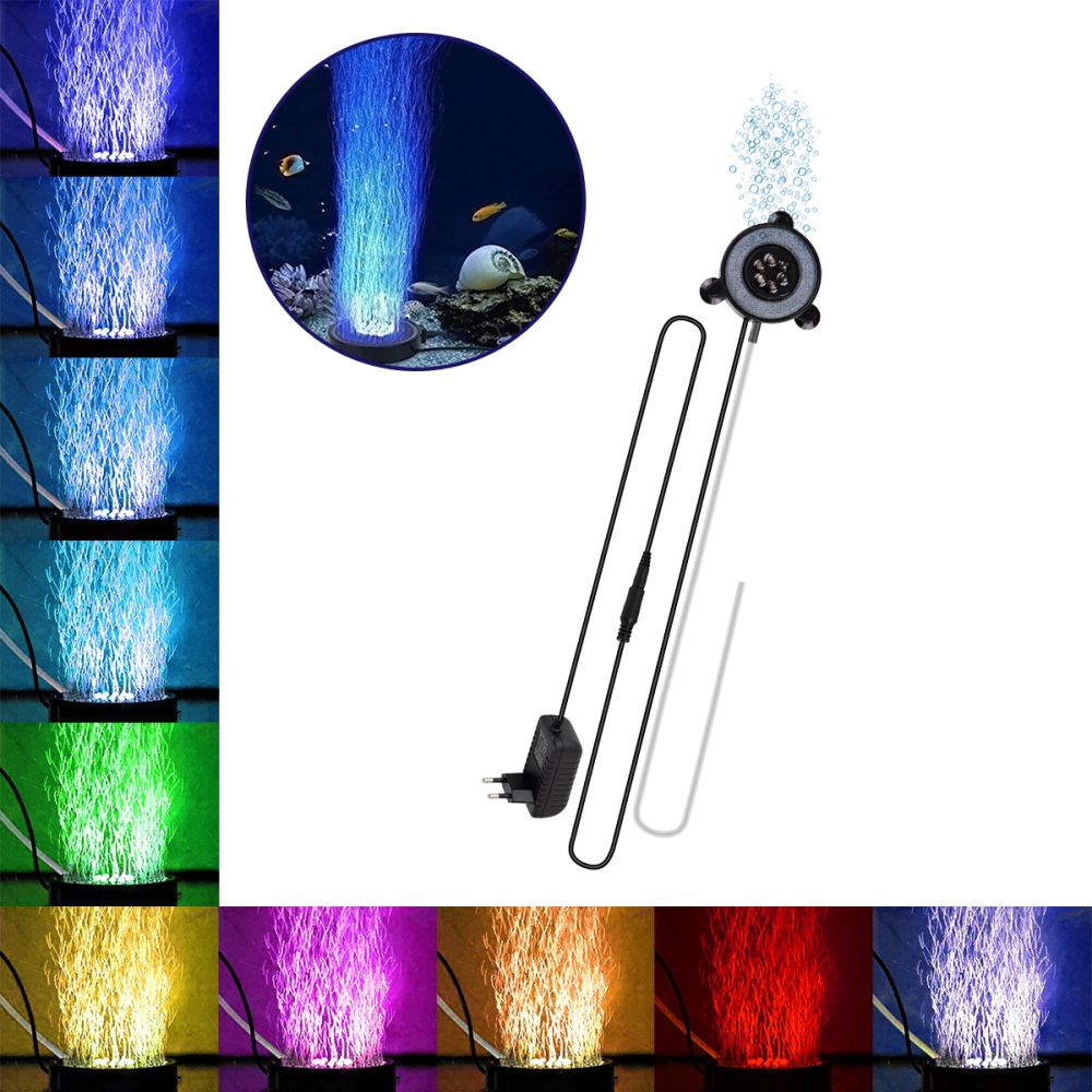 GLOBOSTAR® AQUARIUS 79682 Φωτιστικό Ενυδρείου με Οξυγονωτή LED 7.2W 360lm 180° AC 220-240V Αδιάβροχο IP68 Πολύχρωμο RGB - Sanan SMD Chip - Μαύρο - Μ5.5 x Π5.5 x Υ2.1cm - 2 Χρόνια Εγγύηση