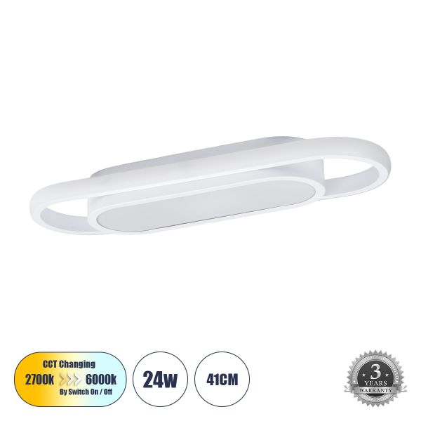 GLOBOSTAR® IGOR 61217 Μοντέρνο Φωτιστικό Οροφής LED 24W 2880lm 210° AC 220-240V IP20 Ρυθμιζόμενο Λευκό CCT με On/Off 2700K/4500K/6000K - Lumileds SMD Chip - Λευκό Ματ - Μ41 x Π13 x Υ4.5cm - 3 Χρόνια Εγγύηση