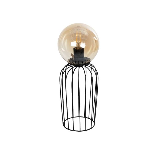 GloboStar® ZENITH 201-0094 Vintage Επιτραπέζιο Φωτιστικό Μπάλα Μονόφωτο 1 x E27 IP20 Μαύρο Μέταλλο με Μελί Γυαλί - Μ15 x Π15 x Υ40cm