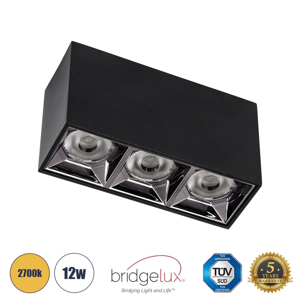 GLOBOSTAR® LUMINAR 60325 Downlight Σποτ LED 12W 1620lm 36° AC 220-240V IP20 Θερμό Λευκό 2700K - Osram SMD Chip & TÜV SÜD Driver - Μαύρο Ματ - Μ11.8 x Π4.2 x Υ6.6cm - 5 Χρόνια Εγγύηση