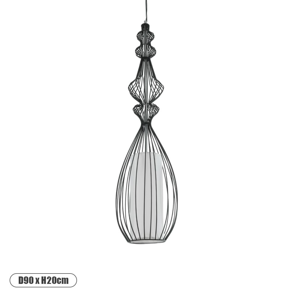 GLOBOSTAR® LILY 01561 Vintage Κρεμαστό Φωτιστικό Οροφής με Ντουί 1 x E27 AC 220-240V IP20 - Μαύρο & Λευκό - Μ20 x Π20 x Υ90cm