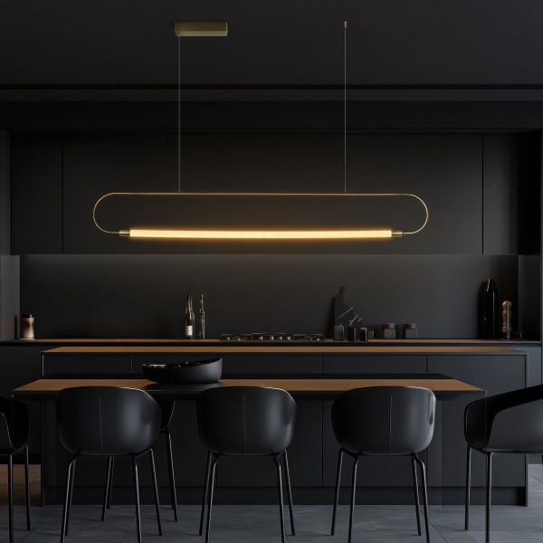kelvo® GLOW 61664 Μοντέρνο Κρεμαστό Φωτιστικό Οροφής LED 15W 1500lm 360° AC 220-240V IP20 Ρυθμιζόμενο Λευκό CCT με Χειριστήριο από 2700K έως 6000K Dimmable - Lumileds SMD Chip - Χρυσό Πλατίνα & Λευκό Νήμα - Μ120 x Π3 x Υ25cm - 3 Χρόνια Εγγύηση