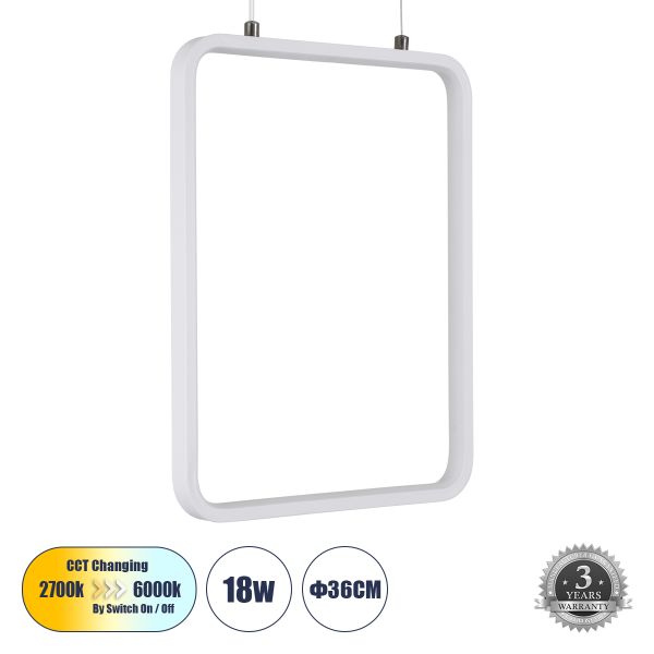 GLOBOSTAR® NEROBA 61303 Μοντέρνο Κρεμαστό Φωτιστικό Οροφής LED 18W 1980lm 360° AC 220-240V IP20 Ρυθμιζόμενο Λευκό CCT με On/Off 2700K/4500K/6000K - Lumileds SMD Chip - Λευκό - Μ29 x Π2 x Υ36cm - 3 Χρόνια Εγγύηση