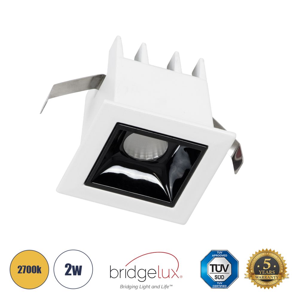 GLOBOSTAR® LUMINAR 60315 Χωνευτό Downlight Σποτ LED 2W 270lm 36° AC 220-240V IP20 Θερμό Λευκό 2700K - Osram SMD Chip & TÜV SÜD Driver - Λευκό & Μαύρο Ματ - Μ4.3 x Π4.3 x Υ4.5cm / Q3.5 x 3.5cm - 5 Χρόνια Εγγύηση