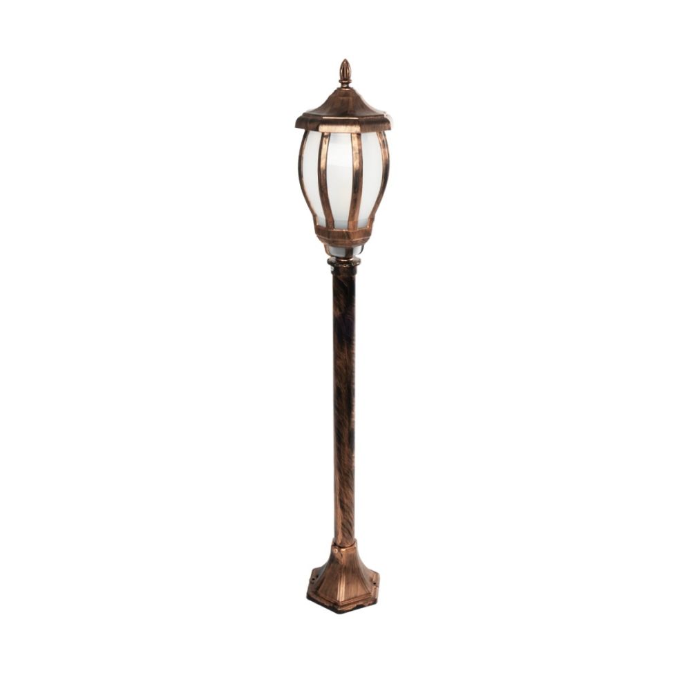 GloboStar® VERDI 203-0236 Vintage Επιδαπέδιο Φωτιστικό Κολωνάκι Κήπου Μονόφωτο 1 x E27 IP44 Χάλκινο & Διάφανο Πλαστικό - Μ17 x Π17 x Υ104cm