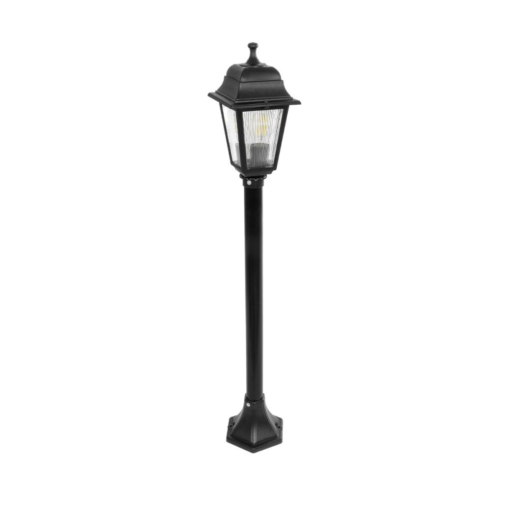 GloboStar® SOLME 203-0212 Vintage Επιδαπέδιο Φωτιστικό Κολωνάκι Κήπου Μονόφωτο 1 x E27 IP44 Μαύρο & Διάφανο Πλαστικό - Μ22 x Π22 x Υ100cm