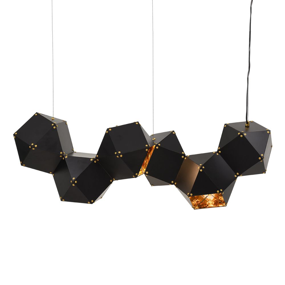 GLOBOSTAR® WELLES REPLICA 00797 Μοντέρνο Κρεμαστό Φωτιστικό Οροφής με Ντουί 6 x E14 AC 220-240V IP20 - Μαύρο & Χρυσό - Μ98 x Π32 x Υ30cm