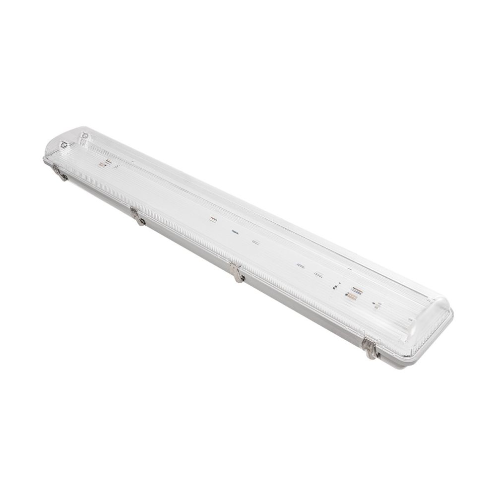GLOBOSTAR® VIGAS 999-0250 Γραμμικό Βιομηχανικό Φωτιστικό Σκαφάκι Tri-Proof με Μεταλλικά Clips για 2 x Λάμπες T8 G13 90cm Τύπου Φθορίου LED Τροφοδοσίας Ενός Άκρου 120° AC 220-240V Αδιάβροχο IP65 - Γκρι με Διάφανο Κάλυμμα Πλαστικό PC - Μ100 x Π15 x Υ10cm