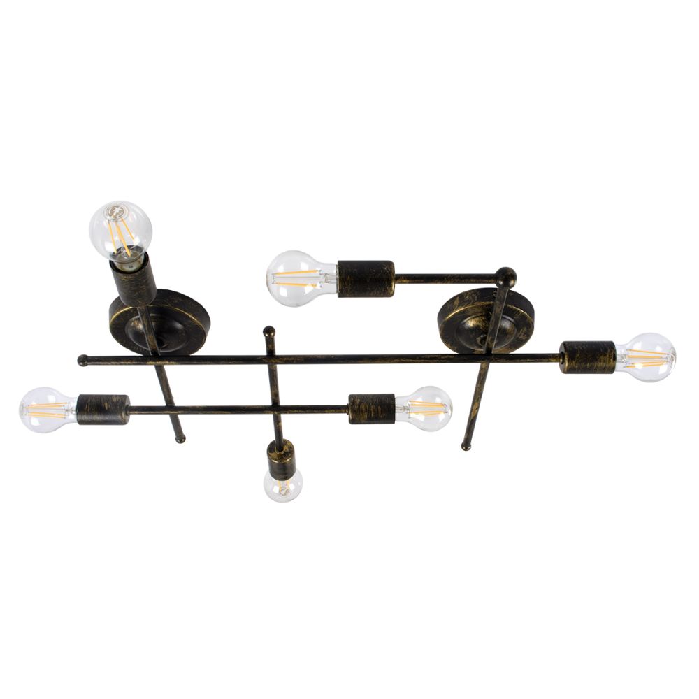 GLOBOSTAR® PIPING 00666-1 Vintage Φωτιστικό Οροφής με Ντουί 6 x E27 AC 220-240V IP20 - Μπρούτζινο - Μ66 x Π9.5 x Υ49cm