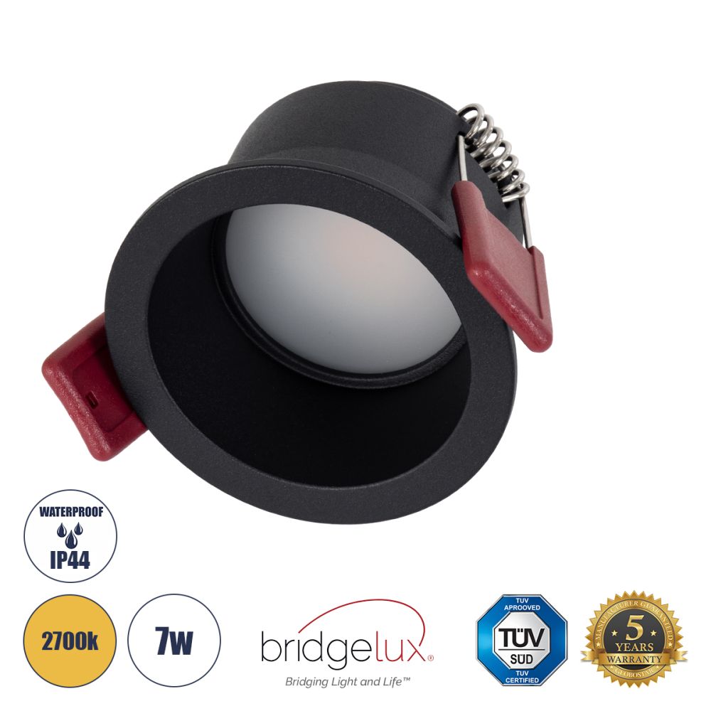 GLOBOSTAR® IP 60343 Χωνευτό Downlight Σποτ Μπάνιου & WC LED 7W 700lm 45° AC 220-240V Αδιάβροχο IP44 Θερμό Λευκό 2700K - Lumileds SMD Chip & TÜV SÜD Driver - Μαύρο Ματ - Μ6.6 x Π6.6 x Υ5.3cm / Q5.5cm - 5 Χρόνια Εγγύηση