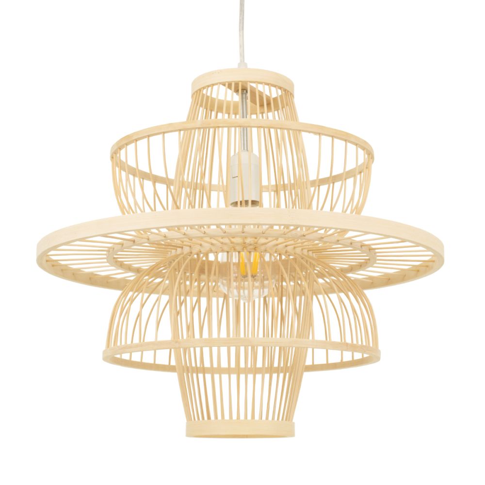 GLOBOSTAR® BALI 00861 Boho Κρεμαστό Φωτιστικό Οροφής με Ντουί 1 x E27 AC 220-240V IP20 - Μπεζ - Μ45 x Π45 x Υ42.5cm