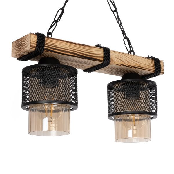 GLOBOSTAR® GLORA 201-0008 Vintage Κρεμαστό Φωτιστικό Οροφής με Ντουί 2 x E27 AC 220-240V IP20 - Μπεζ, Μαύρο & Μελί - Μ38 x Π12 x Υ21cm
