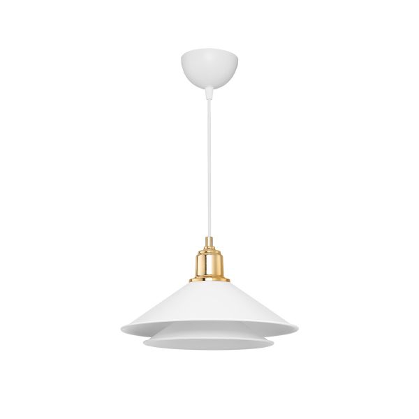 GLOBOSTAR® FERRO 203-0268 Μοντέρνο Κρεμαστό Φωτιστικό Οροφής με Ντουί 1 x E27 AC 220-240V IP20 - Λευκό & Χρυσό - Μ30 x Π30 x Υ19cm