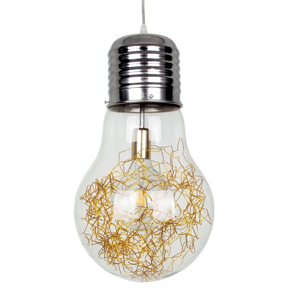 GLOBOSTAR® LAMP 00808 Μοντέρνο Κρεμαστό Φωτιστικό Οροφής με Ντουί 1 x E27 AC 220-240V IP20 - Διάφανο, Χρυσό & Ασημί - Μ30 x Π30 x Υ52cm