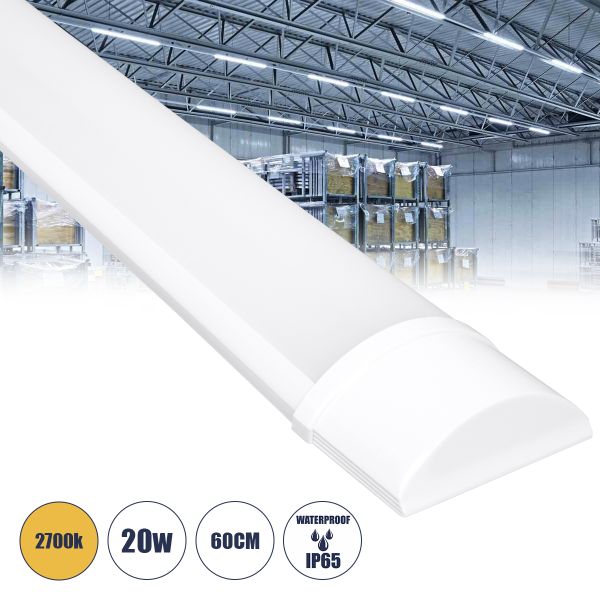 GloboStar® 60157 LED Γραμμικό Βιομηχανικό Φωτιστικό Tri-Proof 60cm 20W 1808lm 120° AC 220-240V Αδιάβροχο IP65 Μ60 x Π7.5 x Υ2.5cm Θερμό Λευκό 2700K - 2 Χρόνια Εγγύηση