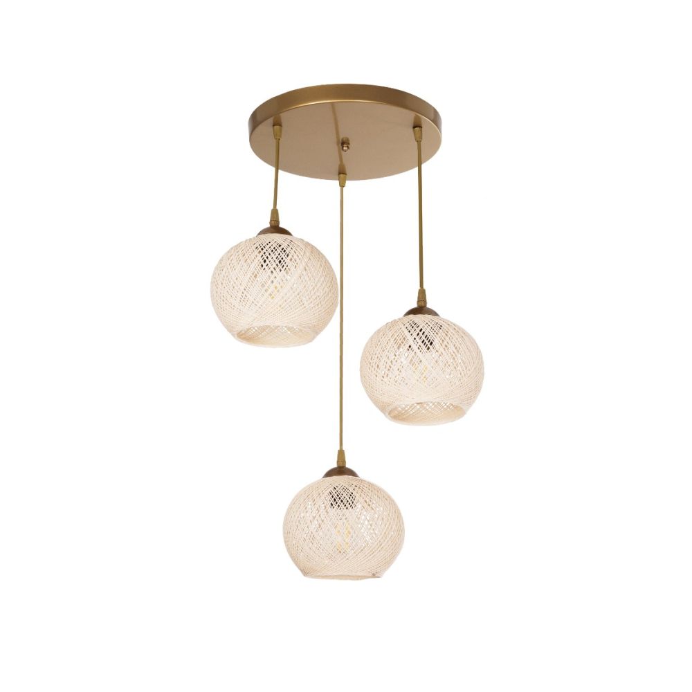 GLOBOSTAR® ILLUMIO 201-0027 Vintage Κρεμαστό Φωτιστικό Οροφής με Ντουί 3 x E27 AC 220-240V IP20 - Χρυσό & Μπεζ - Μ40 x Π40 x Υ53cm