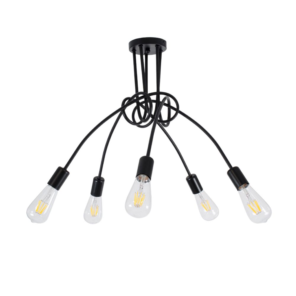 GLOBOSTAR® PAULELI 01127 Μοντέρνο Φωτιστικό Οροφής με Ντουί 5 x E27 AC 220-240V IP20 - Μαύρο - Μ76 x Π76 x Υ45cm