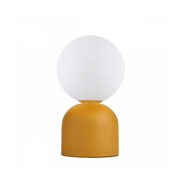 GloboStar® MAGIC 204-0131 Μοντέρνο Eπιτραπέζιο Φωτιστικό Μονόφωτο 1 x E14 IP20 Κίτρινο Μέταλλο με Λευκό Γυαλί - Μ13 x Π13 x Υ28cm