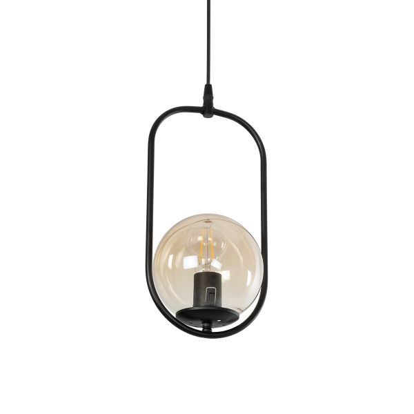 GloboStar® ZENITH 201-0093 Vintage Κρεμαστό Φωτιστικό Οροφής Μπάλα Μονόφωτο 1 x E27 IP20 Μαύρο Μέταλλο με Μελί Γυαλί - Μ18 x Π15 x Υ38cm