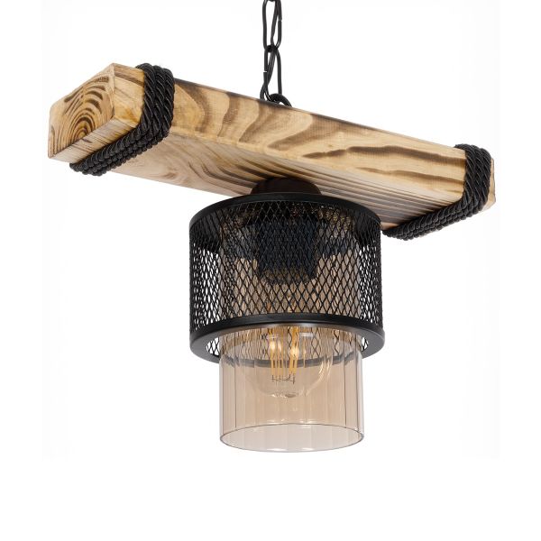 GLOBOSTAR® GLORA 201-0007 Vintage Κρεμαστό Φωτιστικό Οροφής με Ντουί 1 x E27 AC 220-240V IP20 - Μπεζ, Μαύρο & Χάλκινο - Μ50 x Π16 x Υ23cm