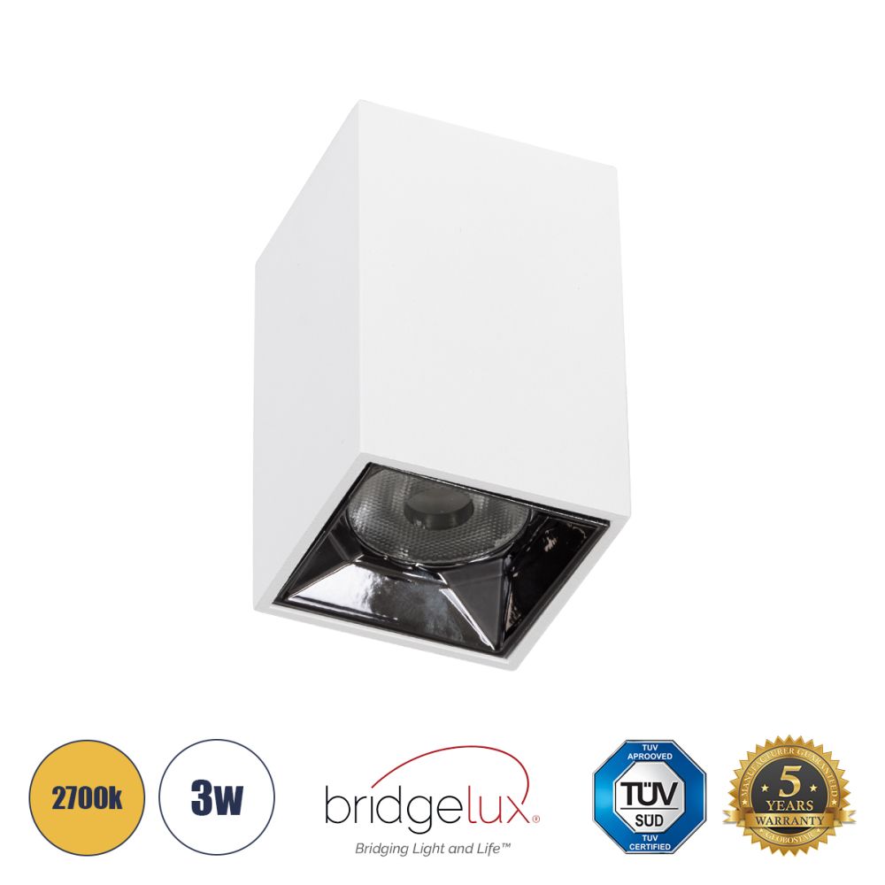 GLOBOSTAR® LUMINAR 60323 Downlight Σποτ LED 3W 405lm 36° AC 220-240V IP20 Θερμό Λευκό 2700K - Osram SMD Chip & TÜV SÜD Driver - Λευκό Ματ - Μ4.2 x Π4.2 x Υ6.6cm - 5 Χρόνια Εγγύηση