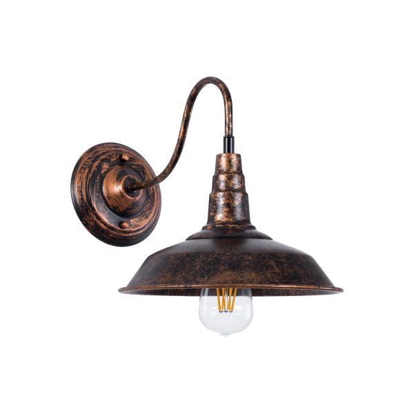 GloboStar® SORD 01067 Vintage Επιτοίχιο Φωτιστικό Απλίκα Μονόφωτο 1 x E27 IP20 Χάλκινο Μέταλλο - Μ26 x Π37 x Υ32cm