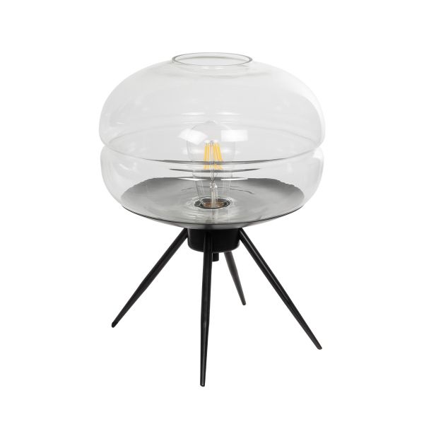 GloboStar® JAVAN 999-0036 Μοντέρνο Επιτραπέζιο Φωτιστικό Πορτατίφ Μονόφωτο 1 x E27 IP20 Διάφανο Γυαλί με Μαύρο Μέταλλο - Μ30 x Π30 x Υ19cm