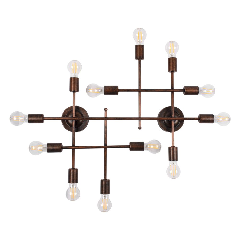 GLOBOSTAR® PIPING 00668 Vintage Φωτιστικό Τοίχου - Απλίκα με Ντουί 12 x E27 AC 220-240V IP20 - Χάλκινο - Μ78.5 x Π9.5 x Υ64cm
