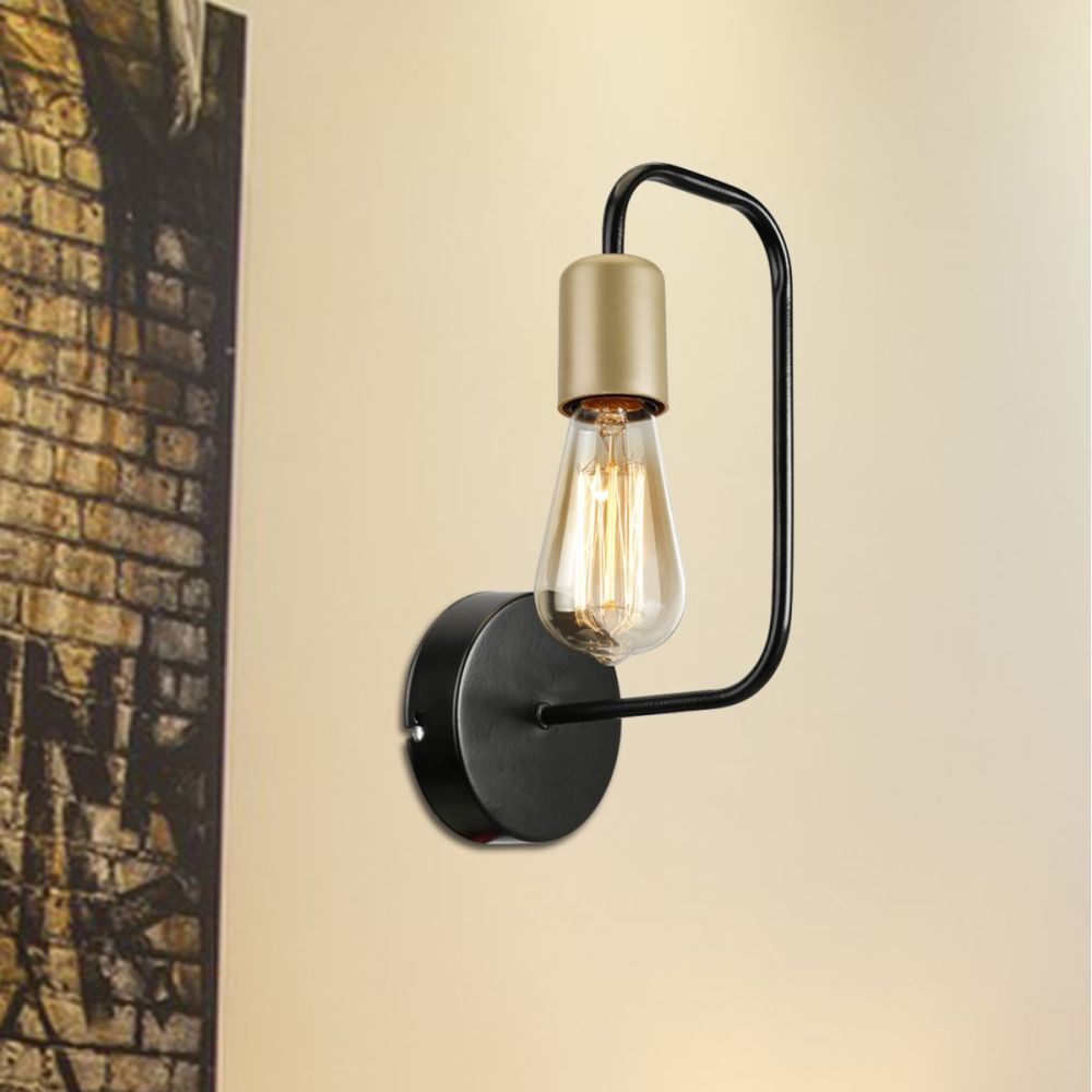 GLOBOSTAR® JUNO 203-0013 Μοντέρνο Φωτιστικό Τοίχου - Απλίκα με Ντουί 1 x E27 AC 220-240V IP20 - Μαύρο & Χρυσό - Μ18.5 x Π18.5 x Υ28cm