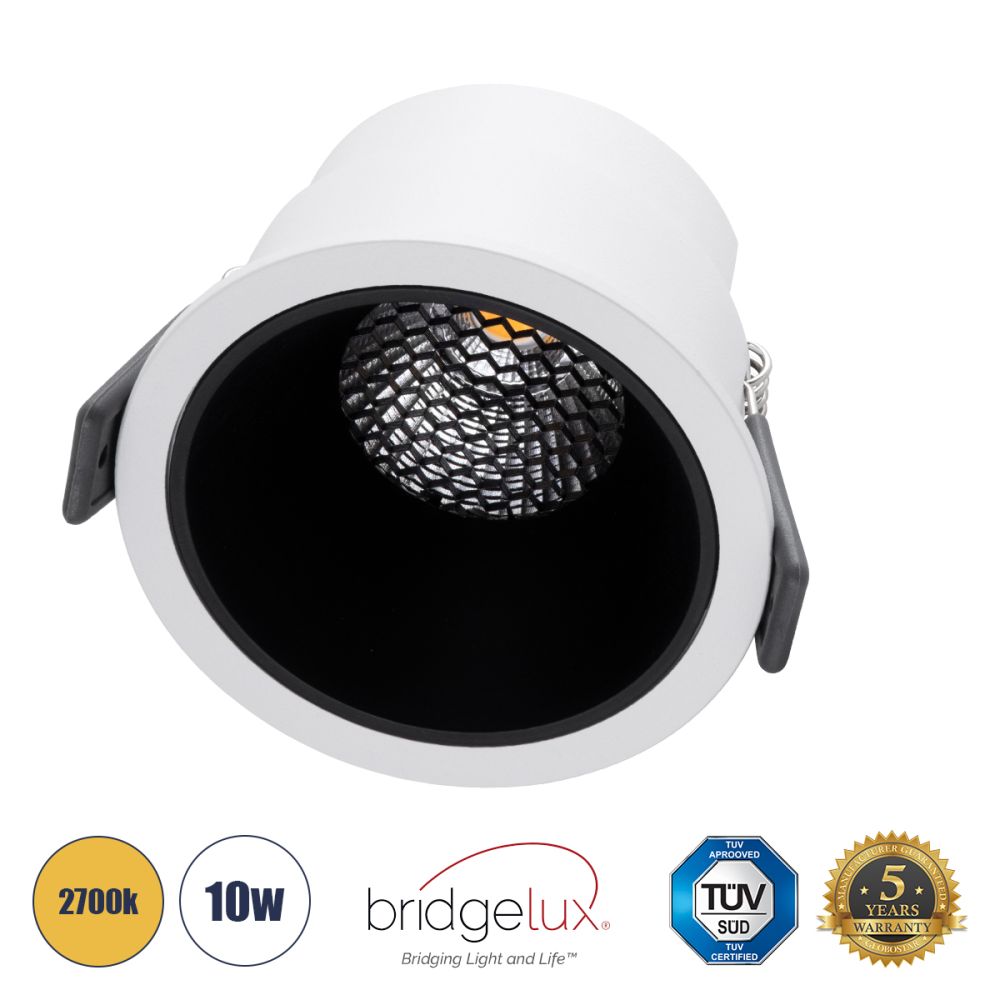 GLOBOSTAR® PLUTO-M 60253 Χωνευτό Downlight Σποτ με Honeycomb Anti Glare Reflector LED 10W 1250lm 38° AC 220-240V IP20 Θερμό Λευκό 2700K - Bridgelux COB Chip & TÜV SÜD Driver - Λευκό & Μαύρο Ματ - Μ8.4 x Π8.4 x Υ5.9cm / Q7.5cm - 5 Χρόνια Εγγύηση