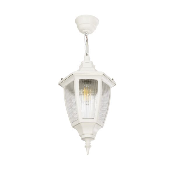 GLOBOSTAR® ENGLAND 202-0014 Vintage Κρεμαστό Φωτιστικό Οροφής με Ντουί 1 x E27 AC 220-240V IP44 - Λευκό - Μ20 x Π20 x Υ35cm