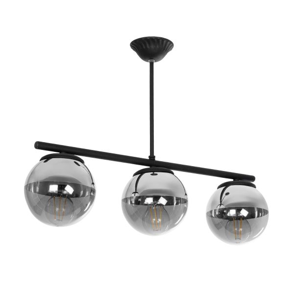 GloboStar® CITY 202-0043 Μοντέρνο Φωτιστικό Οροφής Μπάλα Τρίφωτο 3 x E27 IP20 Μαύρο Μέταλλο με Διάφανο Γυαλί - Μ55 x Π15 x Υ43cm