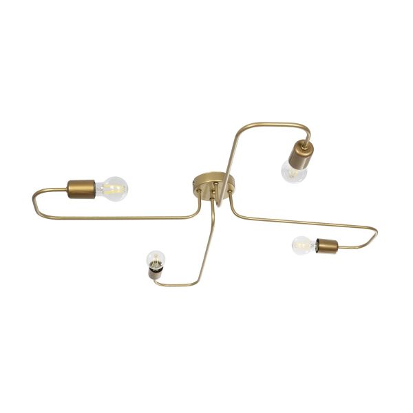 GloboStar® MOORNA 201-0065 Vintage Φωτιστικό Οροφής Πλέγμα Πολύφωτο 4 x E27 IP20 Χρυσό Μέταλλο - Μ97 x Π97 x Υ7cm