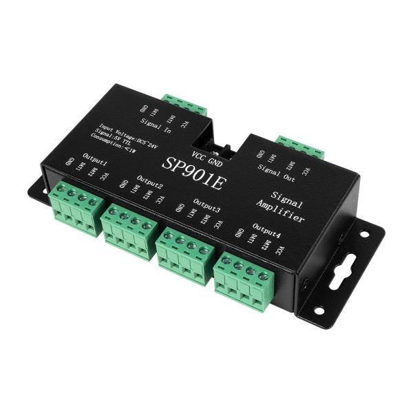 GloboStar® RGBCONTROLLER 73446 LED Digital RGB Ενισχυτής Σήματος SP901E LED Pixel WS2812B WS2811 SPI Signal Amplifier Repeater 10000 IC Professional Series 5-24V 288W - IP20 - Μ7 x Π14 x Υ3cm - 1 Χρόνος Εγγύηση