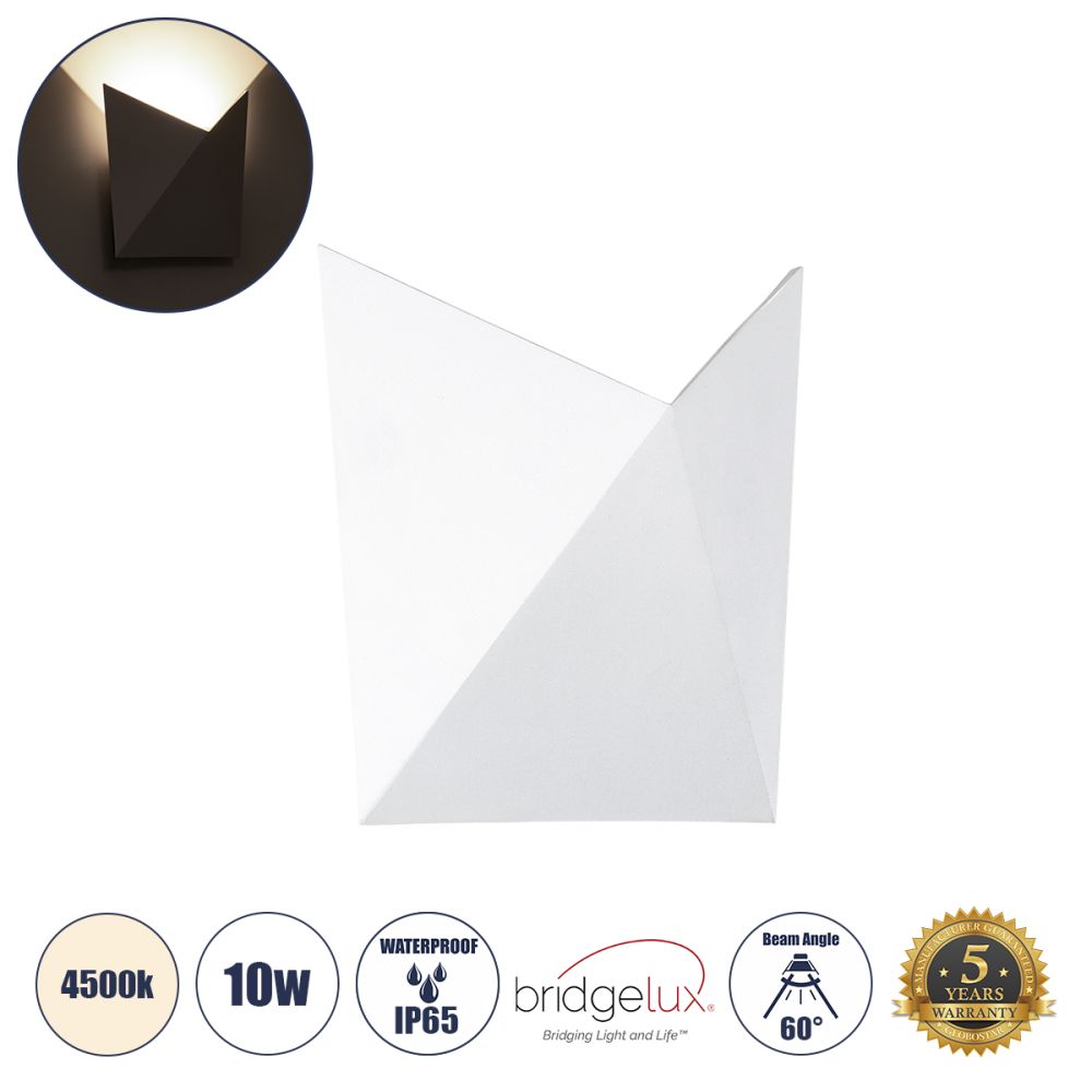 GLOBOSTAR® STEALTH 60521 Μοντέρνο Φωτιστικό Τοίχου - Απλίκα LED 10W 1100lm 60° AC 220-240V Αδιάβροχο IP65 Φυσικό Λευκό 4500K - Bridgelux COB Chip & TÜV SÜD Driver - Λευκό Ματ - Μ17 x Π7.5 x Υ17cm - 5 Χρόνια Εγγύηση