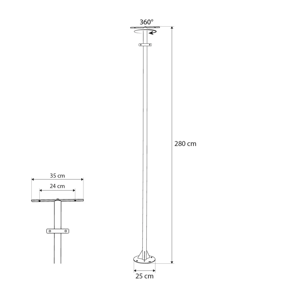 GLOBOSTAR® HELIOS-280 GLB-000-0002 Μεταλλικός Γαλβανισμένος Στύλος Φωτισμού για Φωτοβολταϊκό Προβολέα Εξωτερικού Χώρου - RAL 9005 Μαύρο Ματ - Μ35 × Π25 × Υ280cm