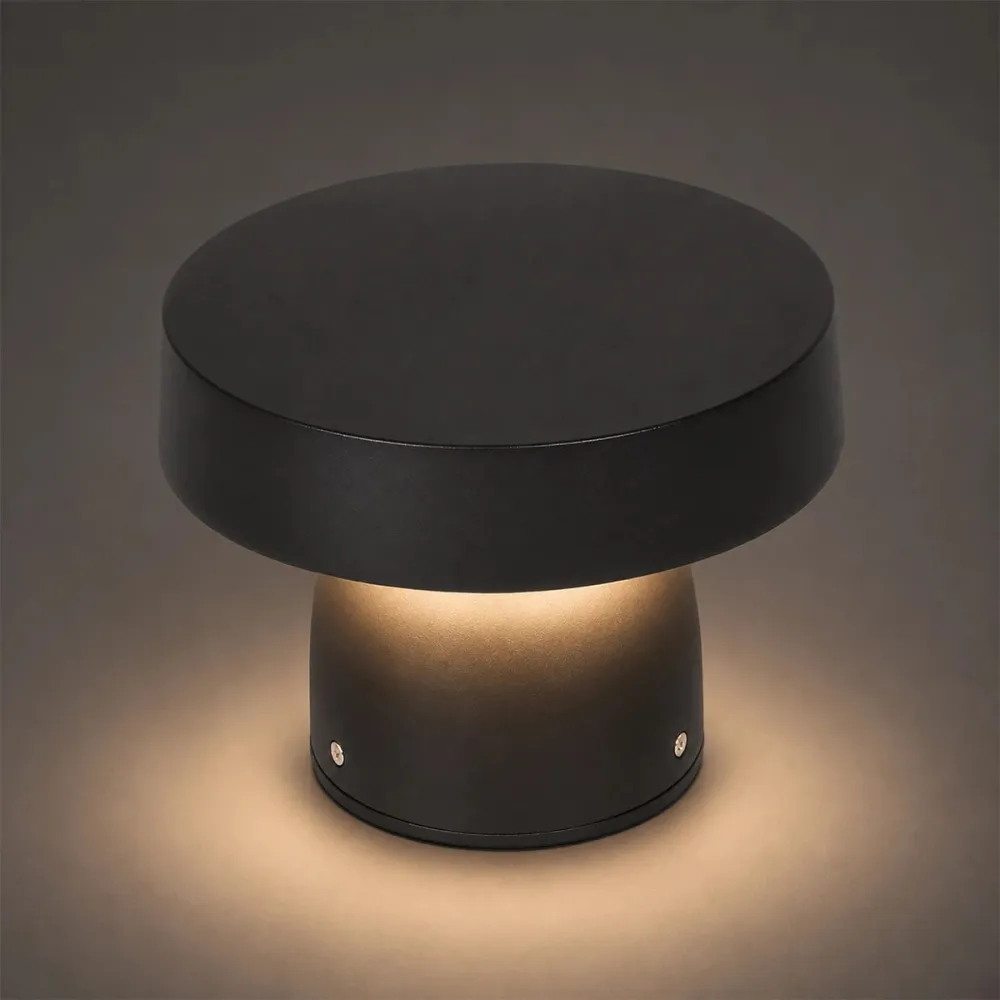 GLOBOSTAR® MUSH GLB-103-0016 Φωτιστικό Κολωνάκι Κήπου LED 12W 1080lm 90° AC 220-240V Αδιάβροχο IP65 Θερμό Λευκό 2700K - Sanan SMD Chip - Μαύρο Ματ - Μ18 x Π18 x Υ15cm - 3 Χρόνια Εγγύηση