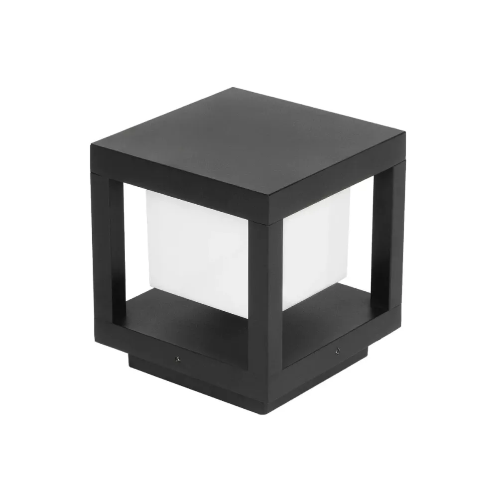 GLOBOSTAR® PRISM GLB-103-0017 Φωτιστικό Κολωνάκι Κήπου LED 10W 900lm 90° AC 220-240V Αδιάβροχο IP65 Θερμό Λευκό 2700K - Sanan SMD Chip - Μαύρο Ματ - Μ15 x Π15 x Υ16cm - 3 Χρόνια Εγγύηση
