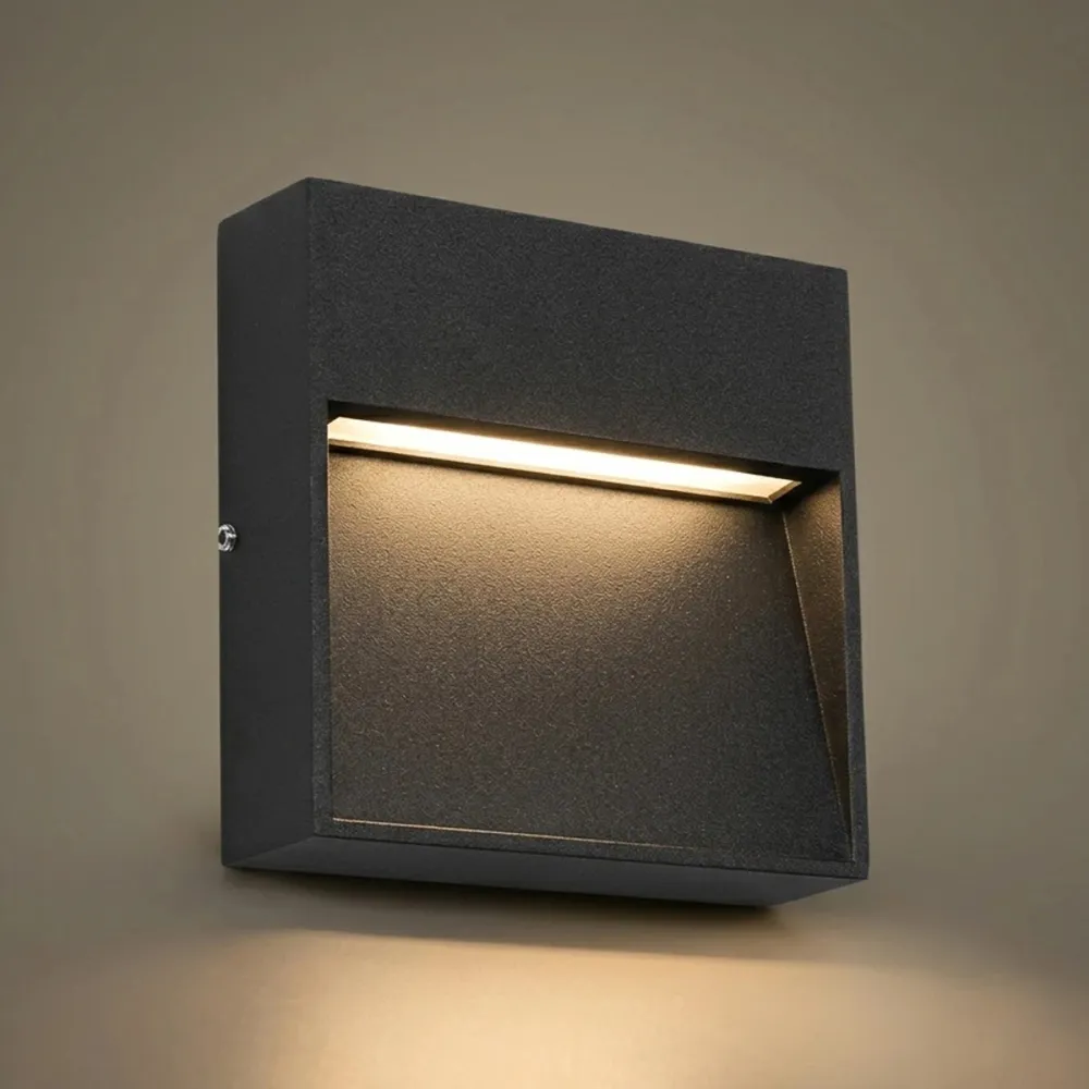 GLOBOSTAR® STEPINI GLB-103-0035 Φωτιστικό Σκαλοπατιού / Διαδρόμου LED 3W 270lm 45° AC 220-240V Αδιάβροχο IP65 Θερμό Λευκό 2700K - Sanan SMD Chip - Μαύρο Ματ - Μ11.5 x Π3 x Υ11.5cm - 3 Χρόνια Εγγύηση