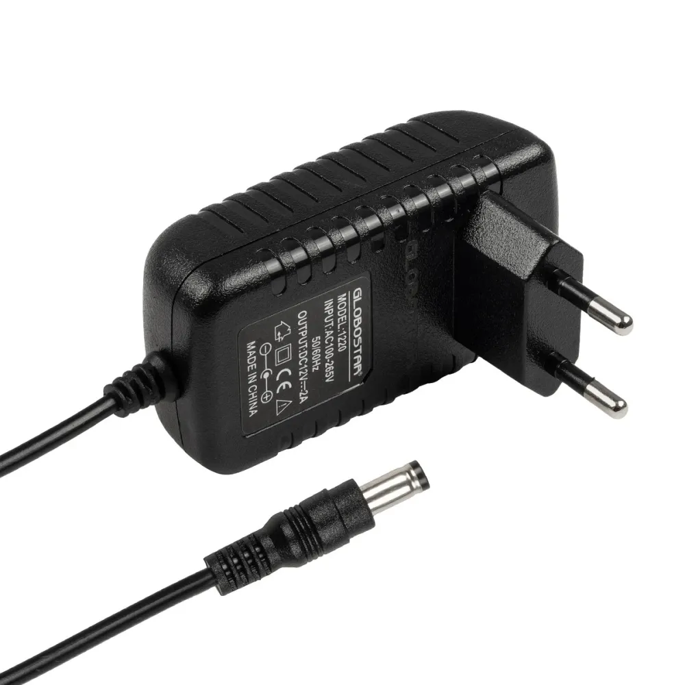 GLOBOSTAR® VOLTIX GLB-107-0002 Τροφοδοτικό/Μετασχηματιστής Class II SELV 24W 2A AC 220-240V σε DC 12V IP20 - Μαύρο Ματ - Μ8 x Π4.2 x Υ2.8cm - 3 Χρόνια Εγγύηση