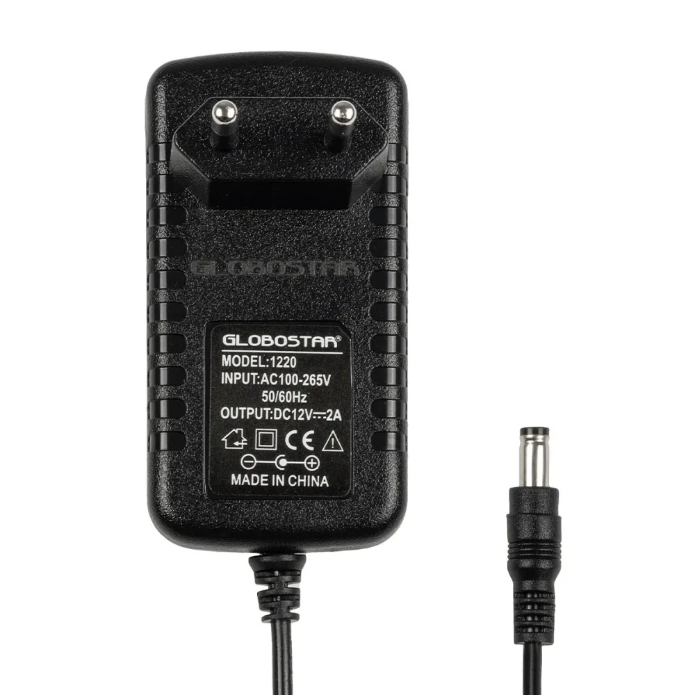 GLOBOSTAR® VOLTIX GLB-107-0002 Τροφοδοτικό/Μετασχηματιστής Class II SELV 24W 2A AC 220-240V σε DC 12V IP20 - Μαύρο Ματ - Μ8 x Π4.2 x Υ2.8cm - 3 Χρόνια Εγγύηση