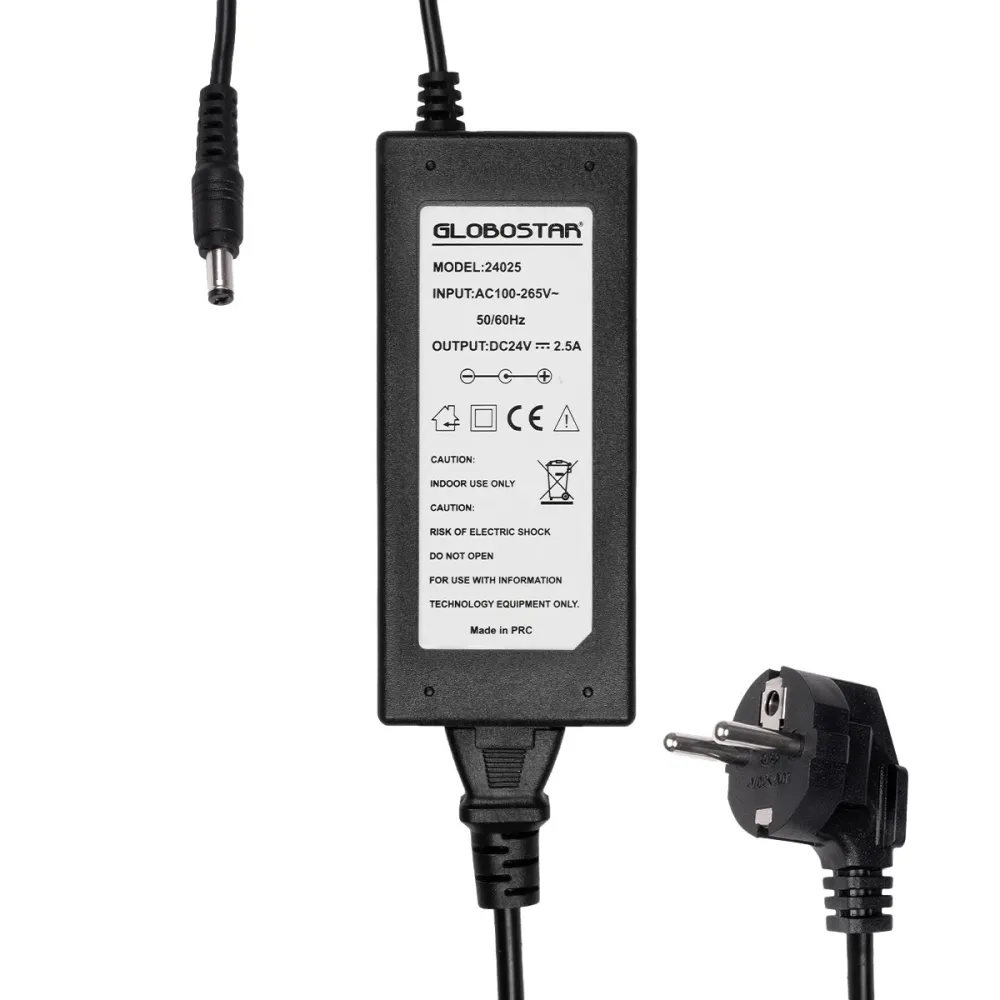 GLOBOSTAR® VOLTIX GLB-107-0007 Τροφοδοτικό/Μετασχηματιστής Class II SELV 60W 2.5A AC 220-240V σε DC 24V IP20 - Μαύρο Ματ - Μ11.5 x Π5 x Υ3.2cm - 3 Χρόνια Εγγύηση