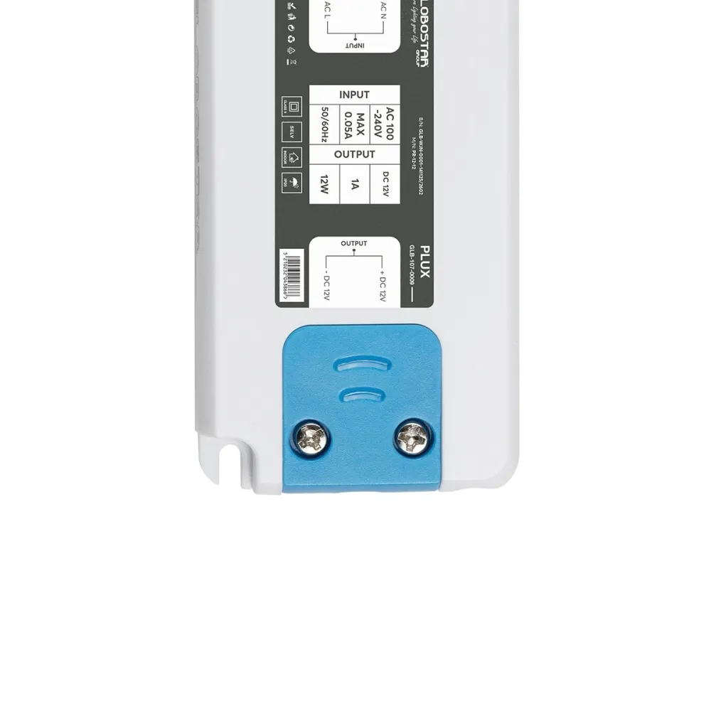 GLOBOSTAR® PLUX GLB-107-0009 Τροφοδοτικό/Μετασχηματιστής Class II SELV 12W 1A AC 220-240V σε DC 12V IP20 - Λευκό Ματ - Μ9.9 x Π4.6 x Υ1.1cm - 3 Χρόνια Εγγύηση
