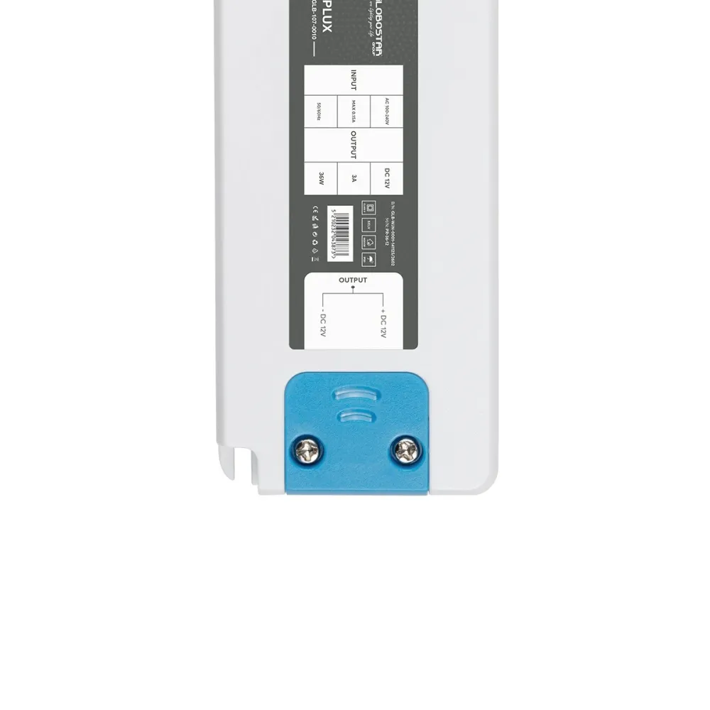 GLOBOSTAR® PLUX GLB-107-0010 Τροφοδοτικό/Μετασχηματιστής Class II SELV 36W 3A AC 220-240V σε DC 12V IP20 - Λευκό Ματ - Μ12.8 x Π5 x Υ1.5cm - 3 Χρόνια Εγγύηση