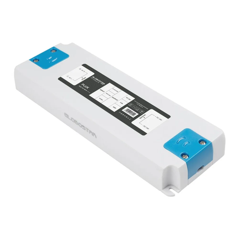 GLOBOSTAR® PLUX GLB-107-0014 Τροφοδοτικό/Μετασχηματιστής Class II SELV 60W 2.5A AC 220-240V σε DC 24V IP20 - Λευκό Ματ - Μ18.5 x Π6.4 x Υ2.2cm - 3 Χρόνια Εγγύηση