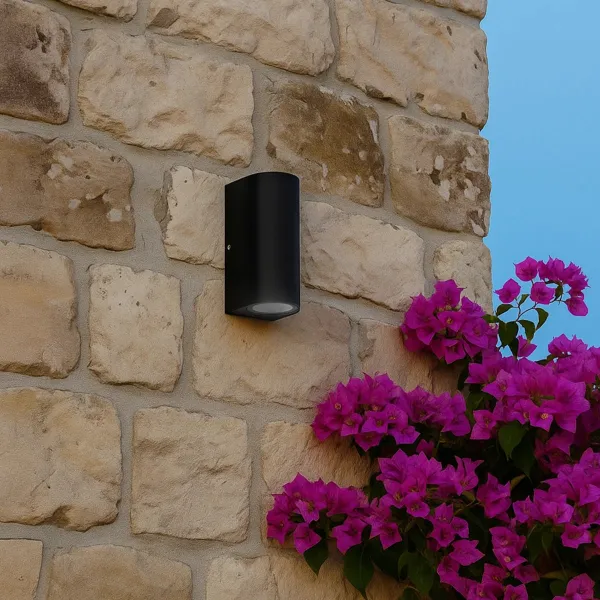 kelvo® MURANO KLV-101-0015 Φωτιστικό Τοίχου / Απλίκα για 2 Λάμπες MR16 με Ντουί GU10 AC 220-240V Αδιάβροχο IP65 - Μαύρο Ματ - Μ8 x Π8 x Υ15cm